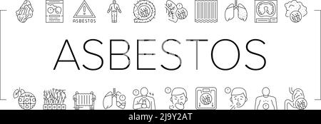 Les icônes de matériel et de problème d'amiante définissent le vecteur Illustration de Vecteur