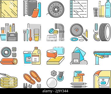 Matériau polymère Industrie biens icônes définir vecteur Illustration de Vecteur