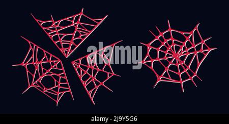 Toile d'araignée isolée sur fond sombre. Des toiles d'araignée rouges effrayantes pour Halloween. Illustration vectorielle Illustration de Vecteur