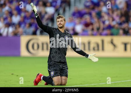 Orlando, Floride, États-Unis. 25 mai 2022 : le gardien de but D'Orlando, MASON STAJDUHAR (31), réagit après un appel lors du match de soccer MLS Orlando City vs Inter Miami au stade Exploria d'Orlando, en Floride, le 25 mai 2022. (Credit image: © Cory Knowlton/ZUMA Press Wire) Credit: ZUMA Press, Inc./Alamy Live News Banque D'Images