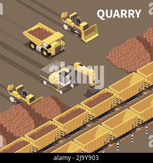 Arrière-plan des machines minières avec des tombereaux et des pelles hydrauliques chargeant des roches illustration vectorielle 3d Illustration de Vecteur