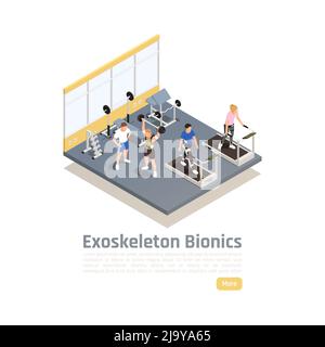 Technologie Bionics composition isométrique avec les personnes handicapées en salle de sport faire des exercices en utilisant l'illustration vectorielle exosquelette Illustration de Vecteur