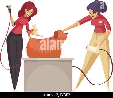 Une icône en forme de cheveux plats avec un chien séchant pour femmes et une illustration vectorielle à fourrure longue Illustration de Vecteur