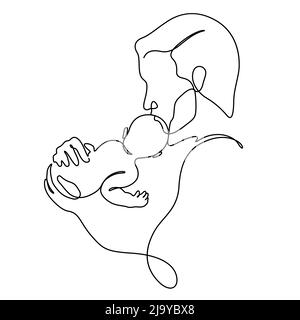 père et bébé dans une illustration vectorielle d'art de la ligne de hug chaude. Mise en plan d'une ligne et style continu Illustration de Vecteur