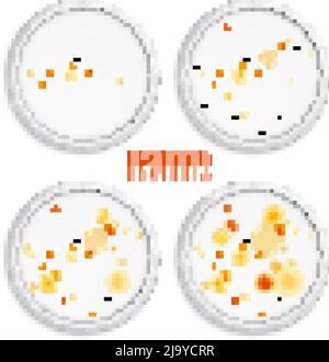 Moule champignons bactéries colonies ensemble de quatre images réalistes avec cadres ronds points colorés et illustration de vecteur de texte Illustration de Vecteur