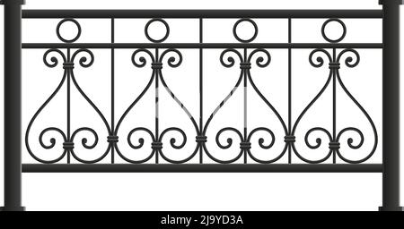 Composition de balustrades de clôture de balcon avec vue avant réaliste d'une illustration vectorielle isolée de clôture de style forgé décorative Illustration de Vecteur