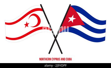 Chypre du Nord et Cuba drapeaux croisés et agitant le style plat. Proportion officielle. Corriger les couleurs. Banque D'Images