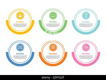 Chronologie du cercle infographique avec modèle de données 6. Arrière-plan abstrait de l'illustration vectorielle. Peut être utilisé pour la mise en page du flux de travail, l'étape commerciale, la bannière, nous Illustration de Vecteur