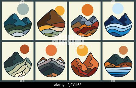 Illustration vectorielle abstraite de paysage de montagne arrondi Illustration de Vecteur