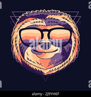 Sloth coloré portant une illustration vectorielle de lunettes Illustration de Vecteur