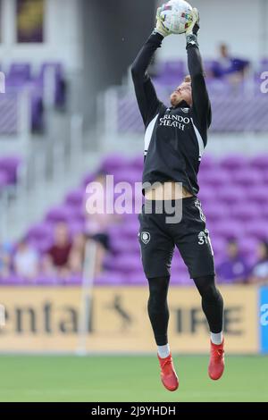 Orlando, FL: Le gardien de but d'Orlando City Mason Stajduhar (31) pendant les échauffements avant le match de la coupe américaine Lamar Hunt de 16, mercredi, mai 25 Banque D'Images