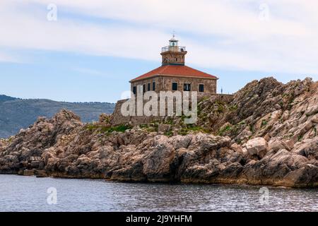 Phare de Grebeni, Dubrovnik, Dalmatie, Croatie, Europe Banque D'Images