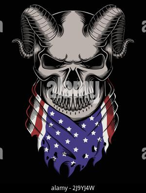 Le démon du crâne porte une illustration du vecteur de drapeau bandana america Illustration de Vecteur