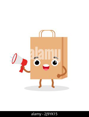 Papier sac d'émotions caractère avec un mégaphone. Illustration du vecteur emoji Illustration de Vecteur