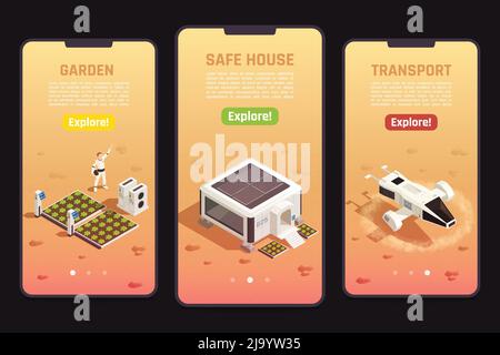 Ensemble isométrique de modèles de colonisation de l'espace avec jardin de la maison de sécurité de l'astronaute et drone pour l'exploration 3D illustration de vecteur isolé Illustration de Vecteur