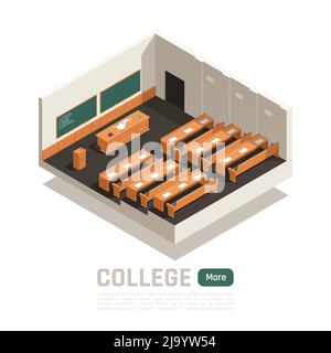 Salle de conférence d'université vide avec table de bureau en bois et deux tableaux verts illustration vectorielle isométrique 3d Illustration de Vecteur