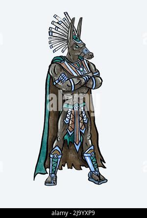 illustration du guerrier anubis dessinée à la main Banque D'Images