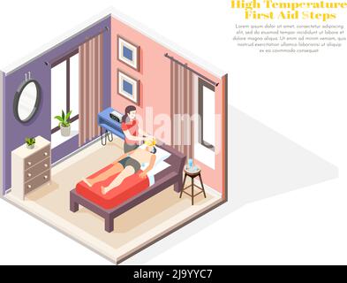 Concept de température élevée avec symboles de premiers secours illustration vectorielle isométrique Illustration de Vecteur