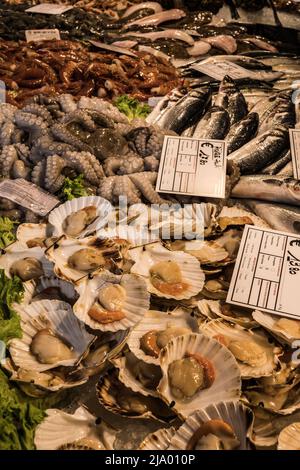 Fruits de mer frais, marché aux poissons du Rialto, Venise, Italie Banque D'Images