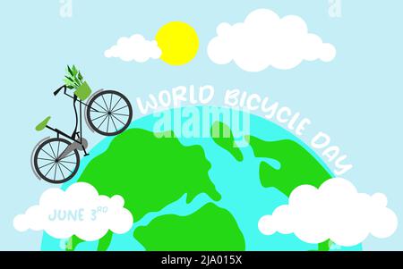 3rd juin modèle de conception de la Journée mondiale du vélo pour bannière, cartes de vœux, logo, Mnemonic, Symbol, Icône, étiquette, bannière ou poster Design VectorIllustration Illustration de Vecteur