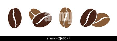 Différents types de symboles de grains de café marron illustration vecteur jeu d'icônes Illustration de Vecteur
