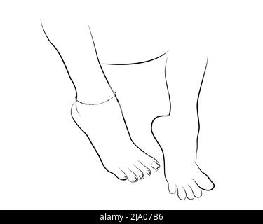 Belle femme pieds avec ligne Anklet dessin isolé sur fond blanc - illustration vectorielle Illustration de Vecteur