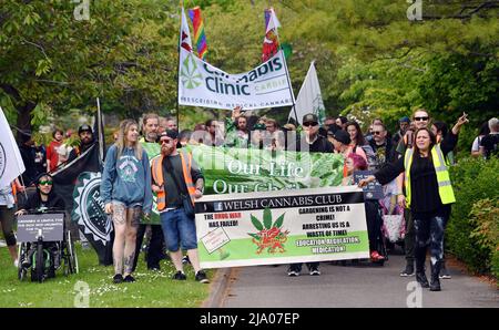 Global Cannabis Mars 10th anniversaire de marche à travers Cardiff. Départ du parc Cathays et conclusion au parc Hamadryad, Cardiff Picture by Rich Banque D'Images