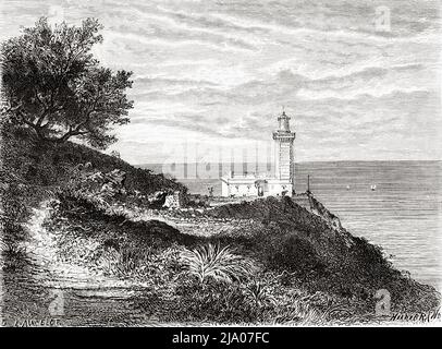 Le célèbre phare de Cap Spartel, Tanger, Maroc. Nord de l'Afrique. Maroc par Edmondo de Amicis 1875. Le Tour du monde 1879 Banque D'Images