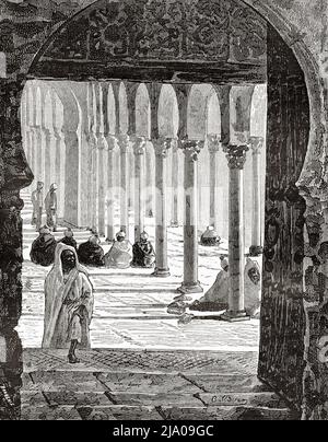 Intérieur d'une mosquée arabe, ville marocaine de Fès, Fès el Bali, Maroc. Nord de l'Afrique. Maroc par Edmondo de Amicis 1875. Le Tour du monde 1879 Banque D'Images