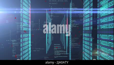 Image du codage binaire et du traitement des données sur les points lumineux Banque D'Images