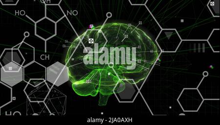 Image du cerveau numérique et des formes sur fond noir Banque D'Images