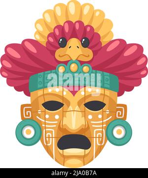 Composition de dessin animé de civilisation maya avec image isolée de masque avec oiseau sur fond vierge illustration vectorielle Illustration de Vecteur