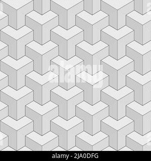 Les cubes de lignes fines sont une répétition Isométrique sans couture. Arrière-plan vectoriel inclinable en noir et blanc Illustration de Vecteur