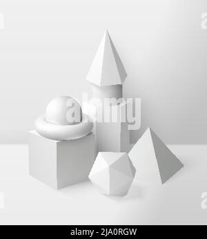 Composition de formes de base avec des symboles de sphères et de cubes illustration vectorielle réaliste Illustration de Vecteur