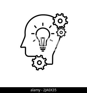 Ensemble de vecteurs d'icône Idea. Tête avec collection de panneaux d'illustration de lampe. Symbole de l'invention. Logo de la solution. Marque d'innovation. Illustration de Vecteur