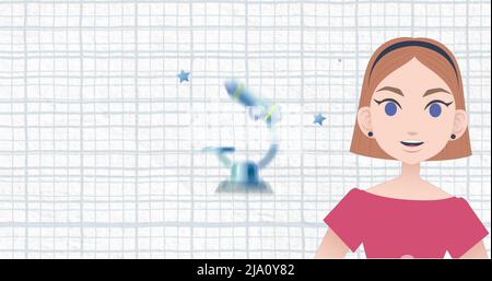Image d'une femme parlant au-dessus de l'icône du microscope Banque D'Images