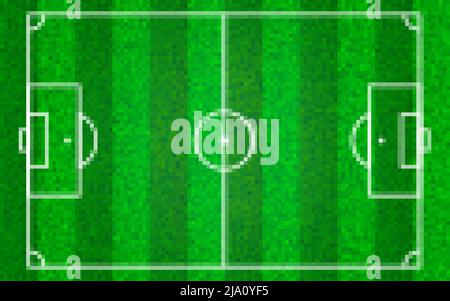 Vue du dessus réaliste de l'arrière-plan du terrain de football avec motif herbe. Terrain de jeu avec lignes blanches et texture gazon. Stade de football standard Illustration de Vecteur