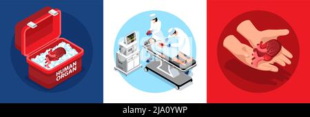 Concept de conception d'organes humains donneurs isométriques avec compositions rondes de coeur humain dans un récipient avec illustration de vecteur chirurgical Illustration de Vecteur