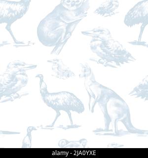 Animaux Australie illustration graphique dessin à la main koala ostrich emu isolé sur fond blanc ensemble Banque D'Images