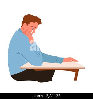 Jeune homme triste pleure, personne frustrée assise seule à la table avec des larmes sur le visage Illustration de Vecteur