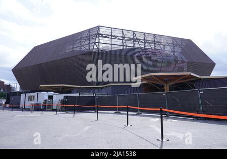 L'ABBA Arena, parc olympique Queen Elizabeth, à l'est de Londres, avant le lancement du concert numérique Abba Voyage. Date de la photo: Jeudi 26 mai 2022. Banque D'Images