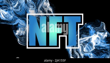 Image de nft sur les ondes bleues et le fond noir Banque D'Images