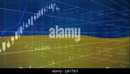 Image des graphiques financiers sur le drapeau de l'ukraine Banque D'Images