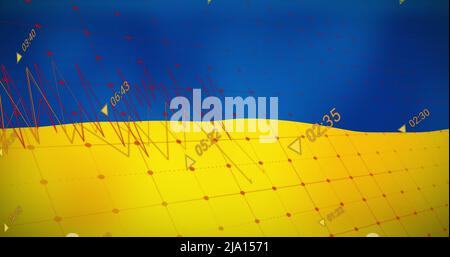 Image des graphiques financiers sur le drapeau de l'ukraine Banque D'Images