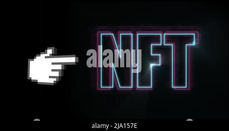 Image de nft sur main et arrière-plan noir Banque D'Images