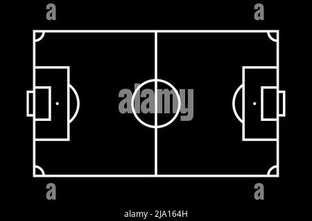 Terrain de football. Vue depuis le dessus de la ligne de terrain de football. Illustration des limites de contour sur fond noir Banque D'Images