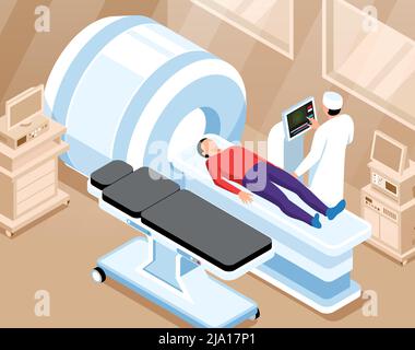 Illustration du vecteur horizontal orthopédique avec le médecin Préparez-vous pour l'acquisition d'imagerie par résonance magnétique du patient allongé sur un appareil irm Illustration de Vecteur