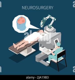 Chirurgie robotique composition isométrique avec symboles d'opération neurochirurgicale illustration vectorielle Illustration de Vecteur