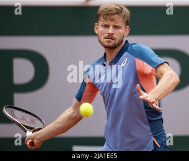 David Goffin belge photographié en action lors d'un match de tennis entre le Goffin belge (ATP 48) et le Tiafoe américain (ATP 27), au deuxième tour du Banque D'Images