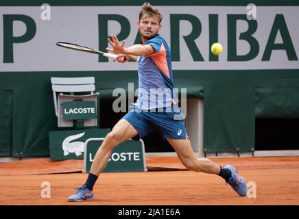 David Goffin belge photographié en action lors d'un match de tennis entre le Goffin belge (ATP 48) et le Tiafoe américain (ATP 27), au deuxième tour du Banque D'Images